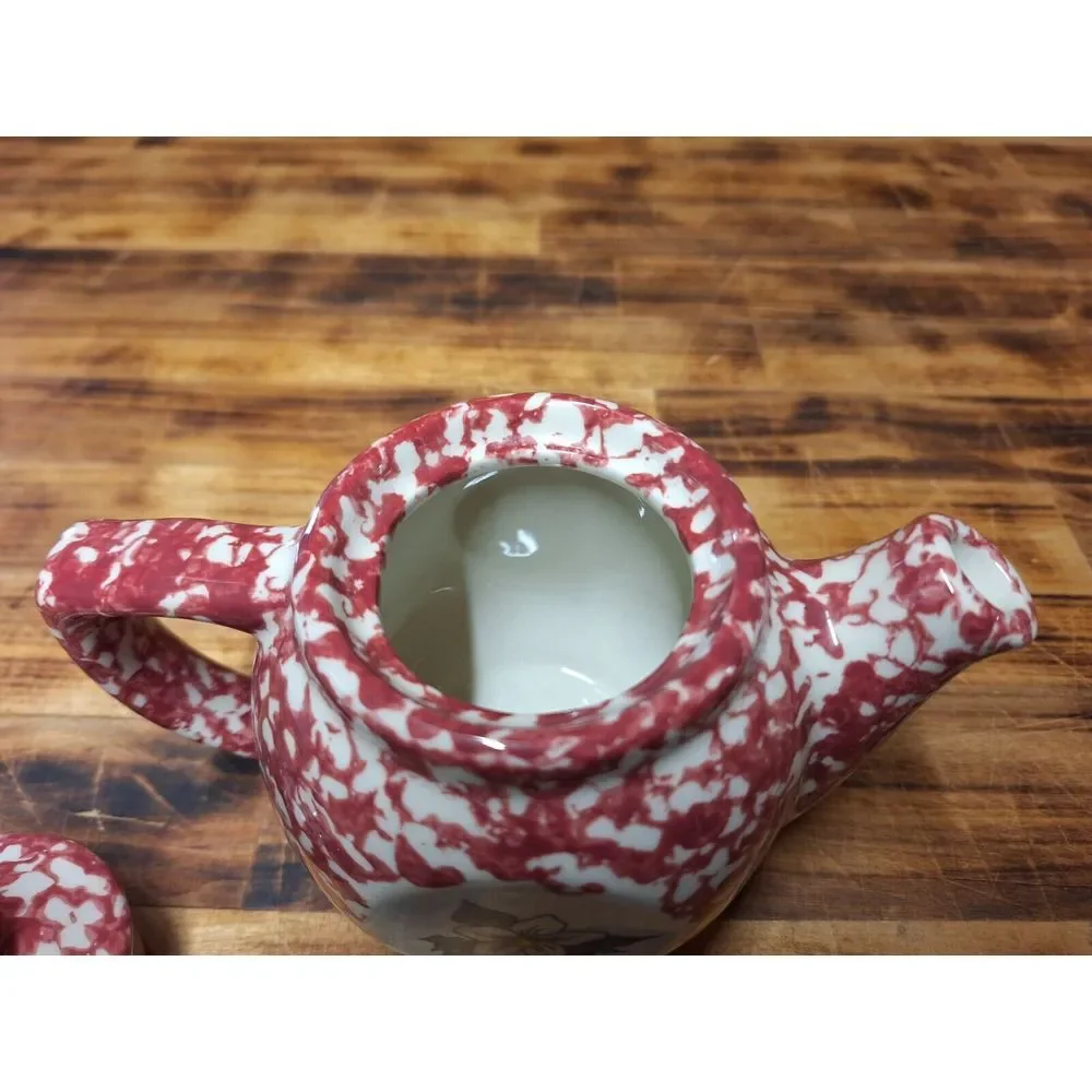 Roseville Rose Spongeware Pottery Workshops of Gerald Henn Mini Tea Pot‎